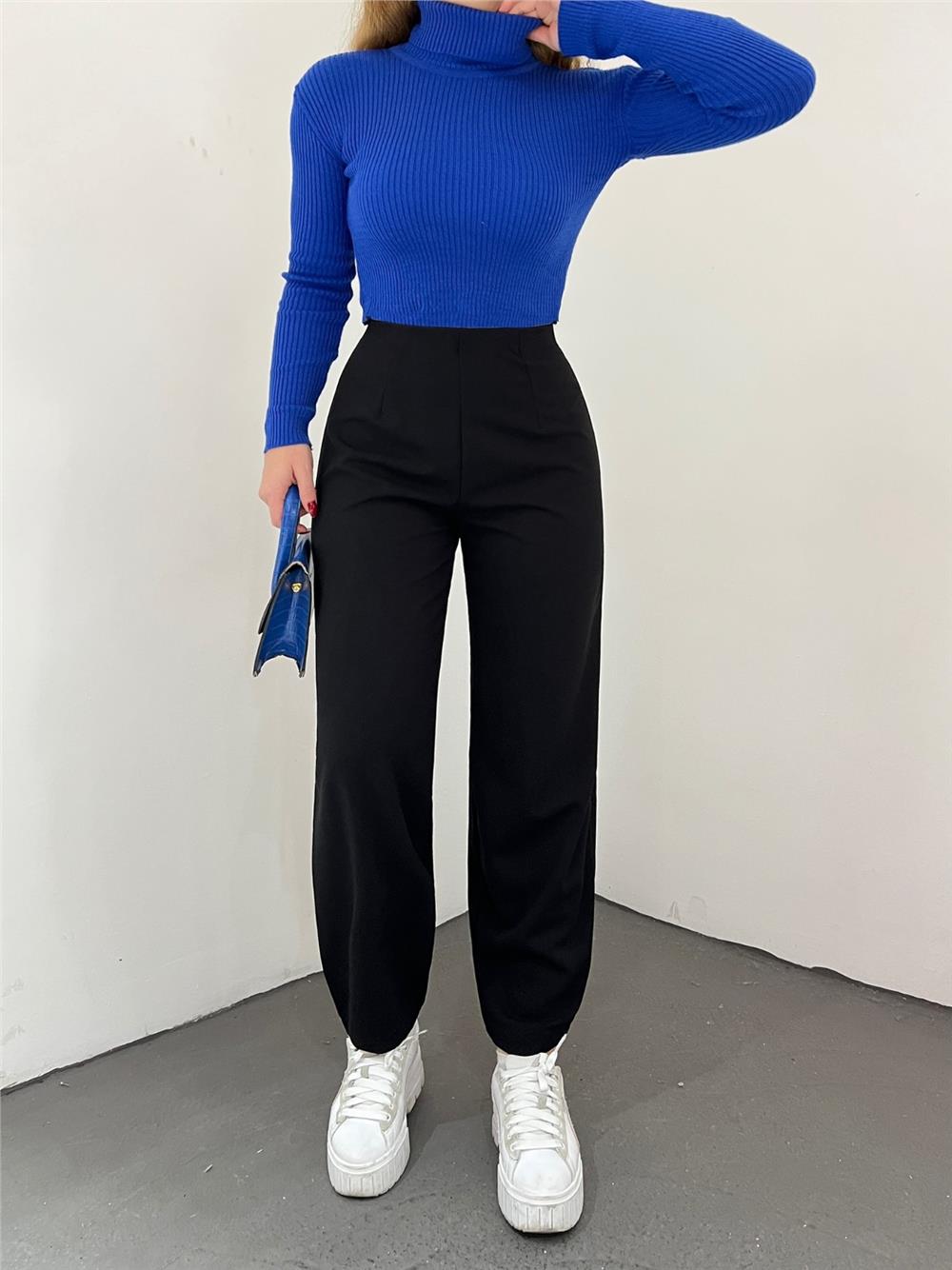 Balloon Trousers with Elastic Waist - Black-306-4091-R01