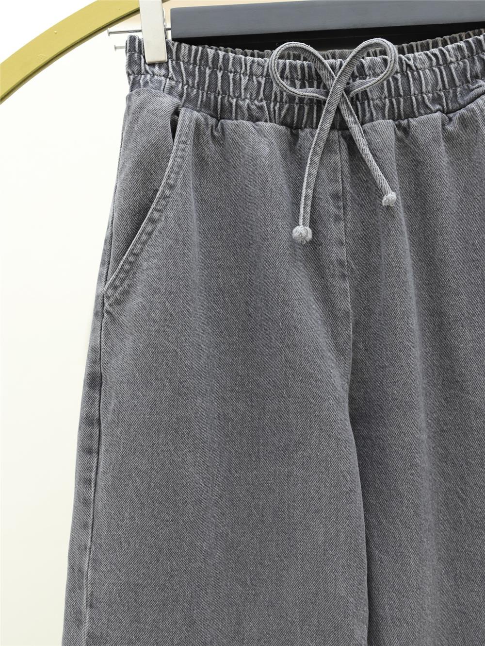 Beli Lastikli Cepli Bol Paça Kot Pantolon   -Füme-136-0840-R18