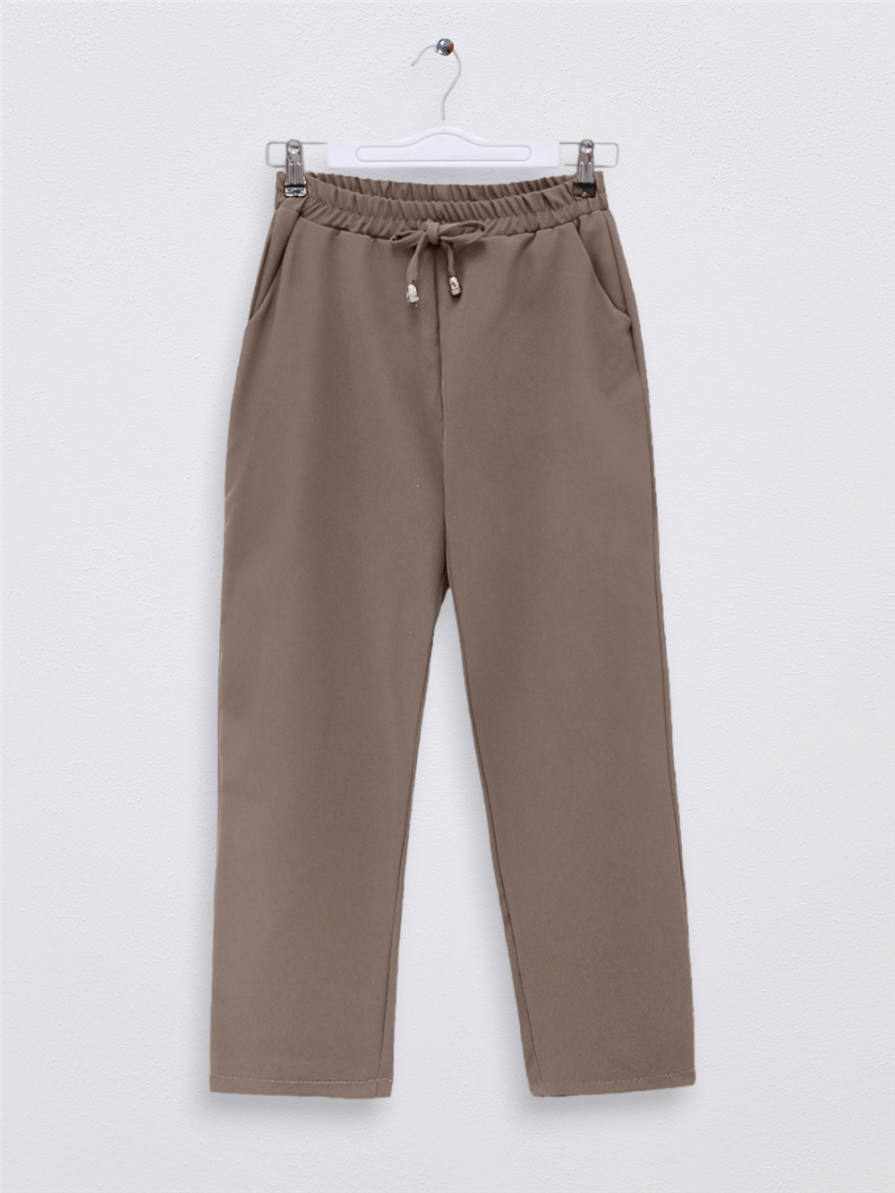 Elastic Waist Double Pocket Lacing Detail Trousers -Mink Color-286-0785-R23