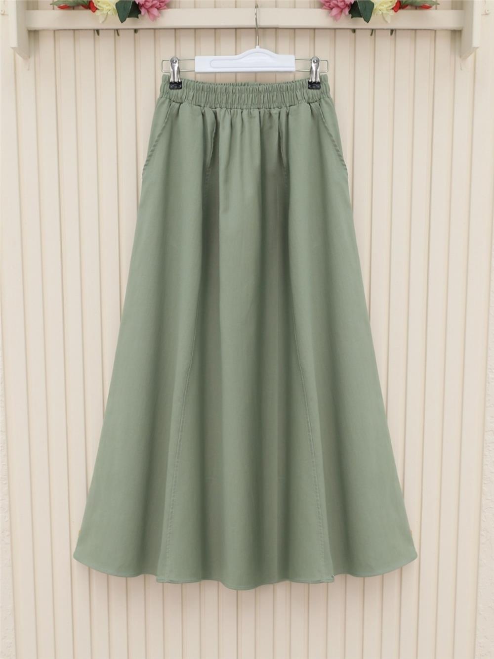 Beli Lastikli Çift Cepli Gabardin Etek -Çağla Y.-327-5019-R70