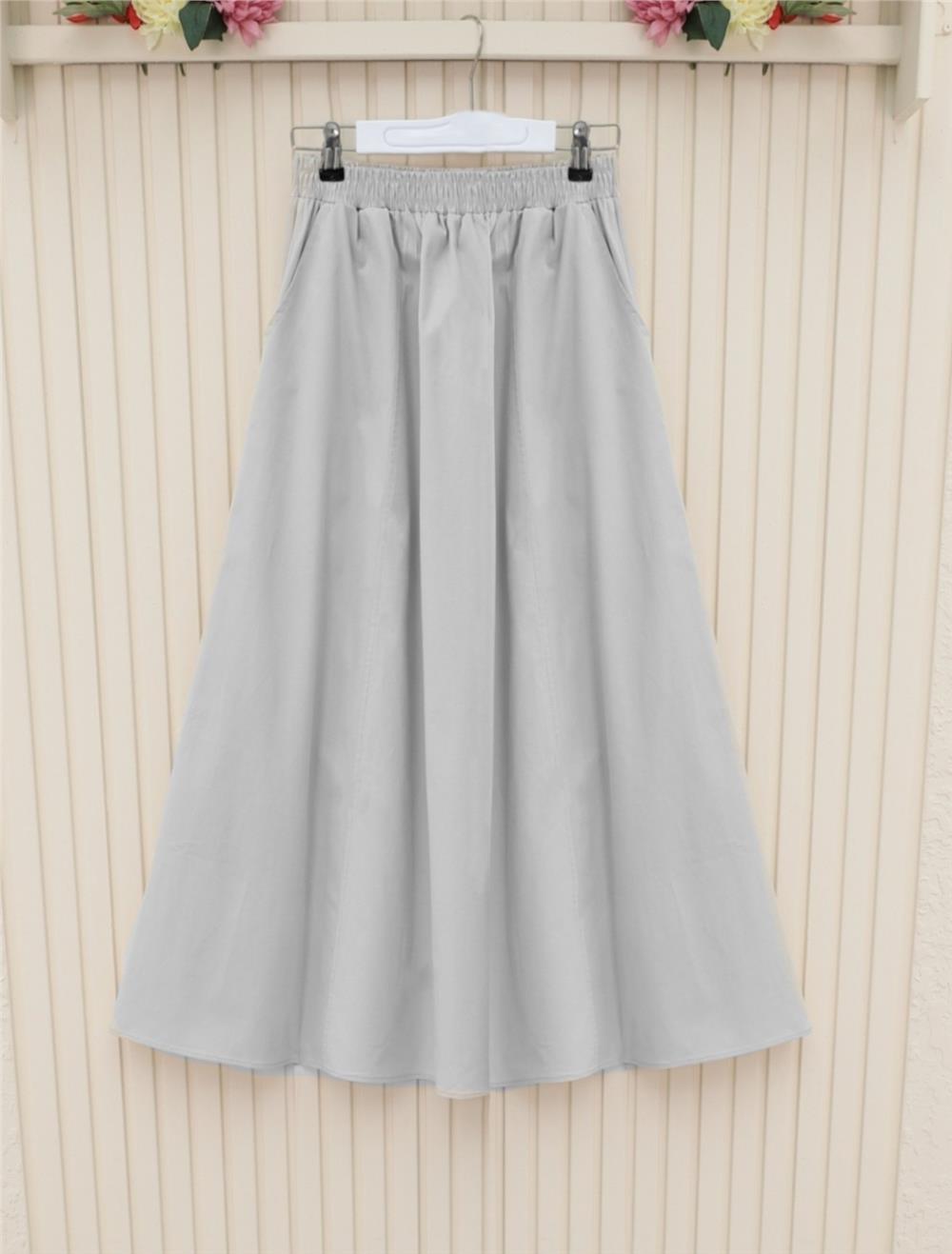 Beli Lastikli Çift Cepli Gabardin Etek   -Açık Gri-327-5019-R41