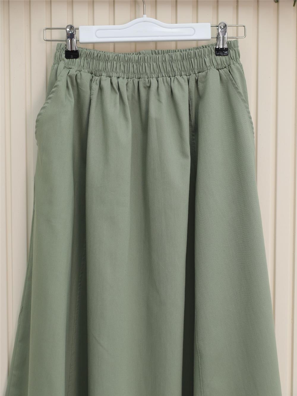 Beli Lastikli Çift Cepli Gabardin Etek -Çağla Y.-327-5019-R70