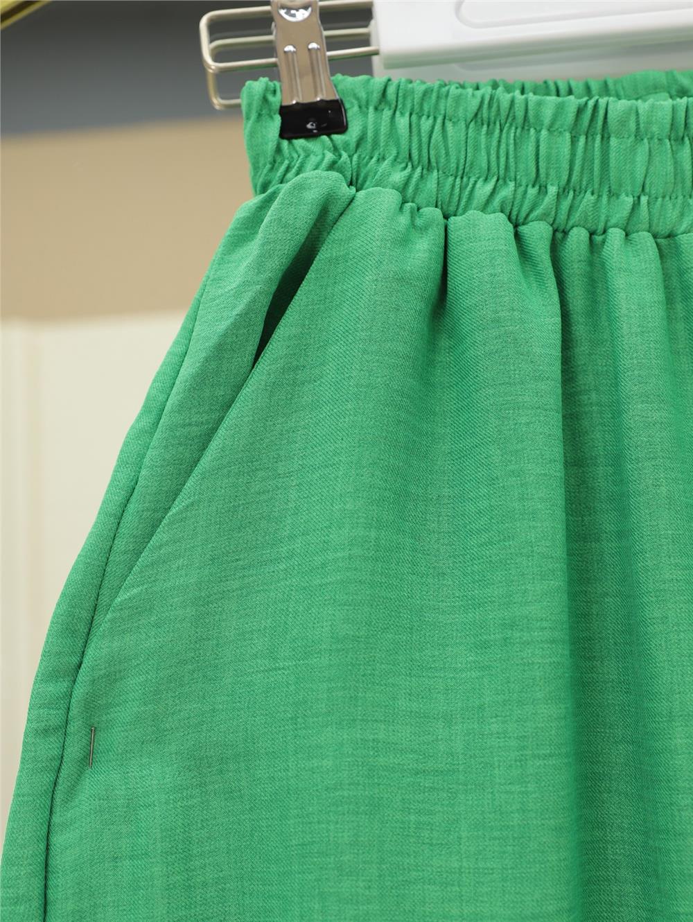 Elastic Waist Double Pocket Loose Trousers -Green-370-6388-R35