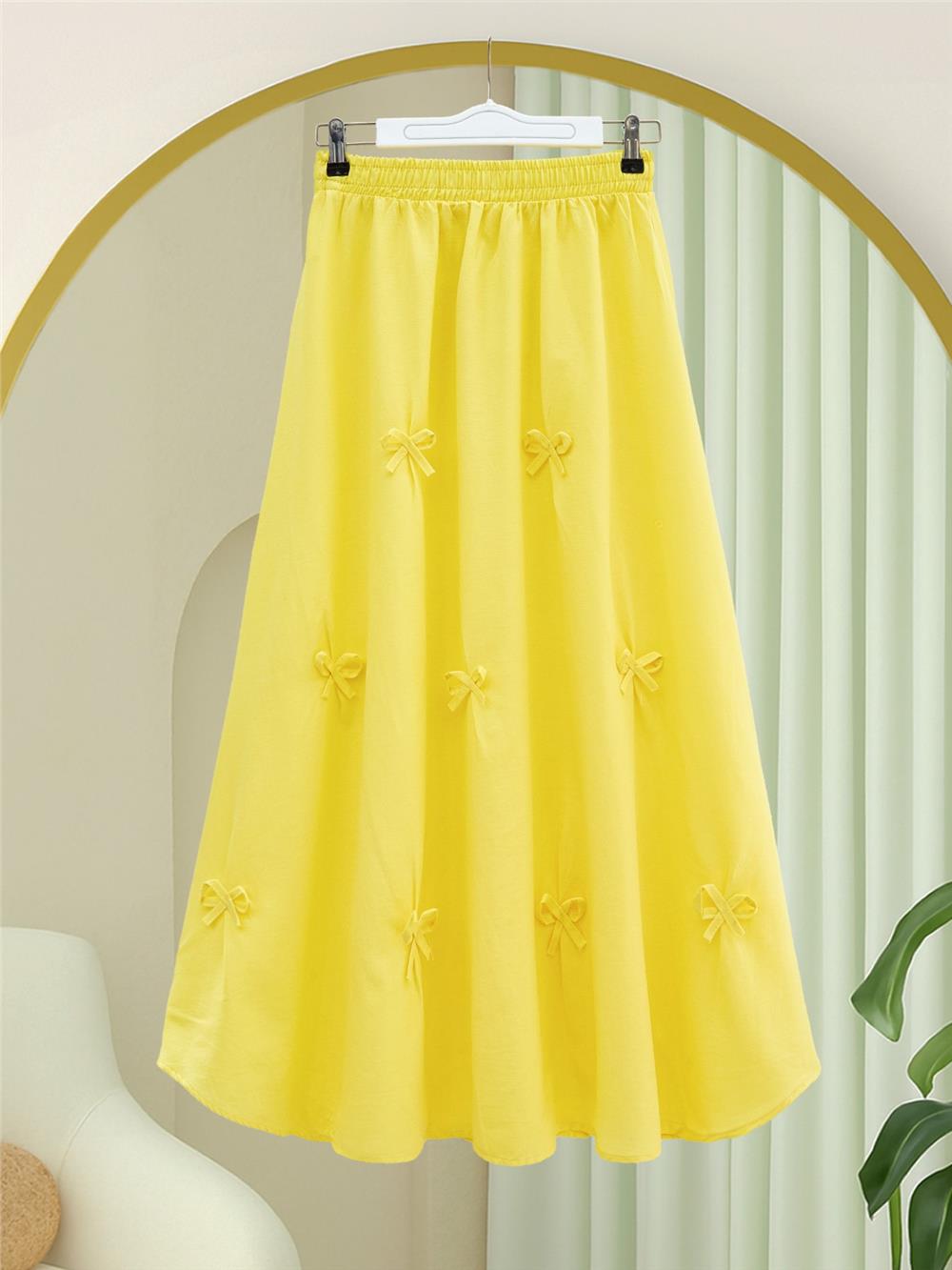 Beli Lastikli Fiyonk Detaylı Poplin Etek -Sarı-421-10064-R22