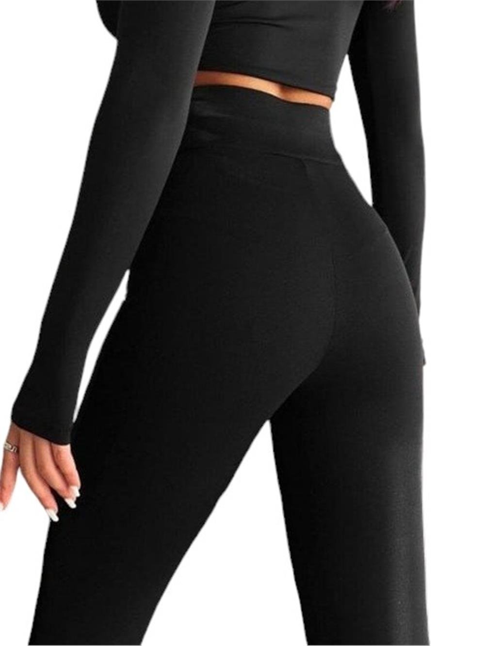 Beli Lastikli Likralı İspanyol Pantolon -Siyah-326-9092-R01