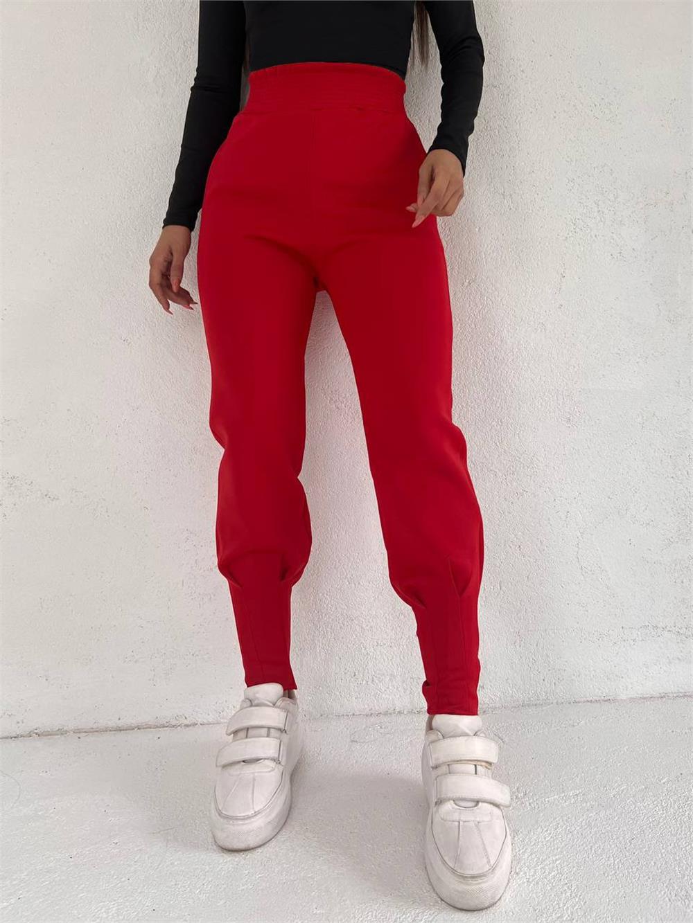 Elastic Waist, Stitched Pocket Scuba Trousers -Red-358-9935-R33