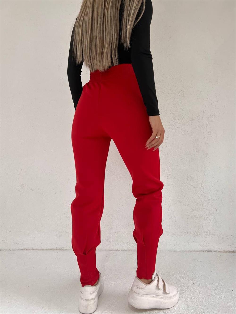 Elastic Waist, Stitched Pocket Scuba Trousers -Red-358-9935-R33