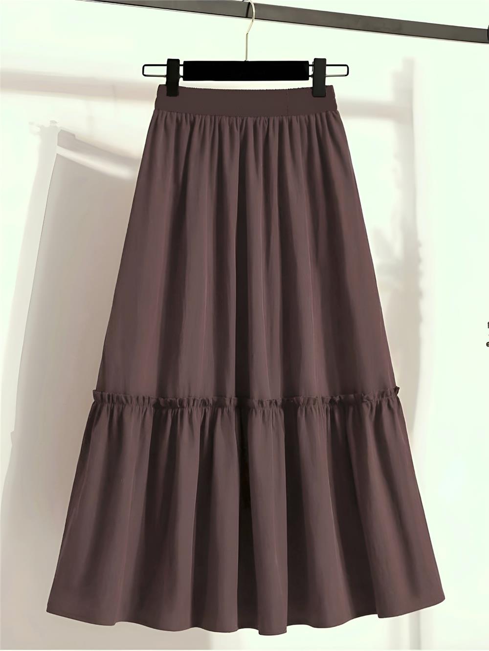Beli Lastikli Paraşüt Etek -Kahve-346-3064-R15
