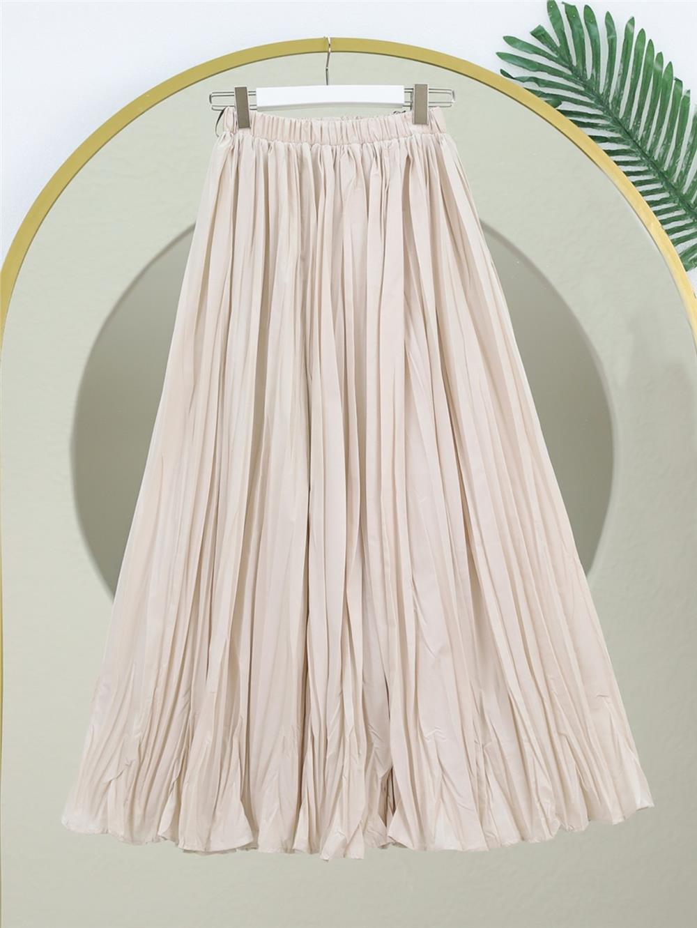 Beli Lastikli Poplin Kraş Etek -Bej-327-5001-R56