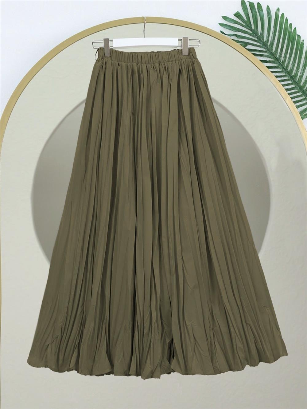 Beli Lastikli Poplin Kraş Etek -Haki-327-5001-R05