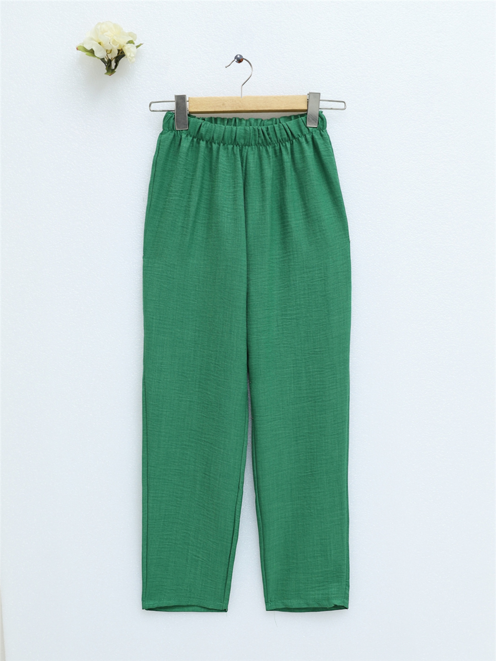 Sofia Linen Trousers with Elastic Waist - Green-186-013-R35