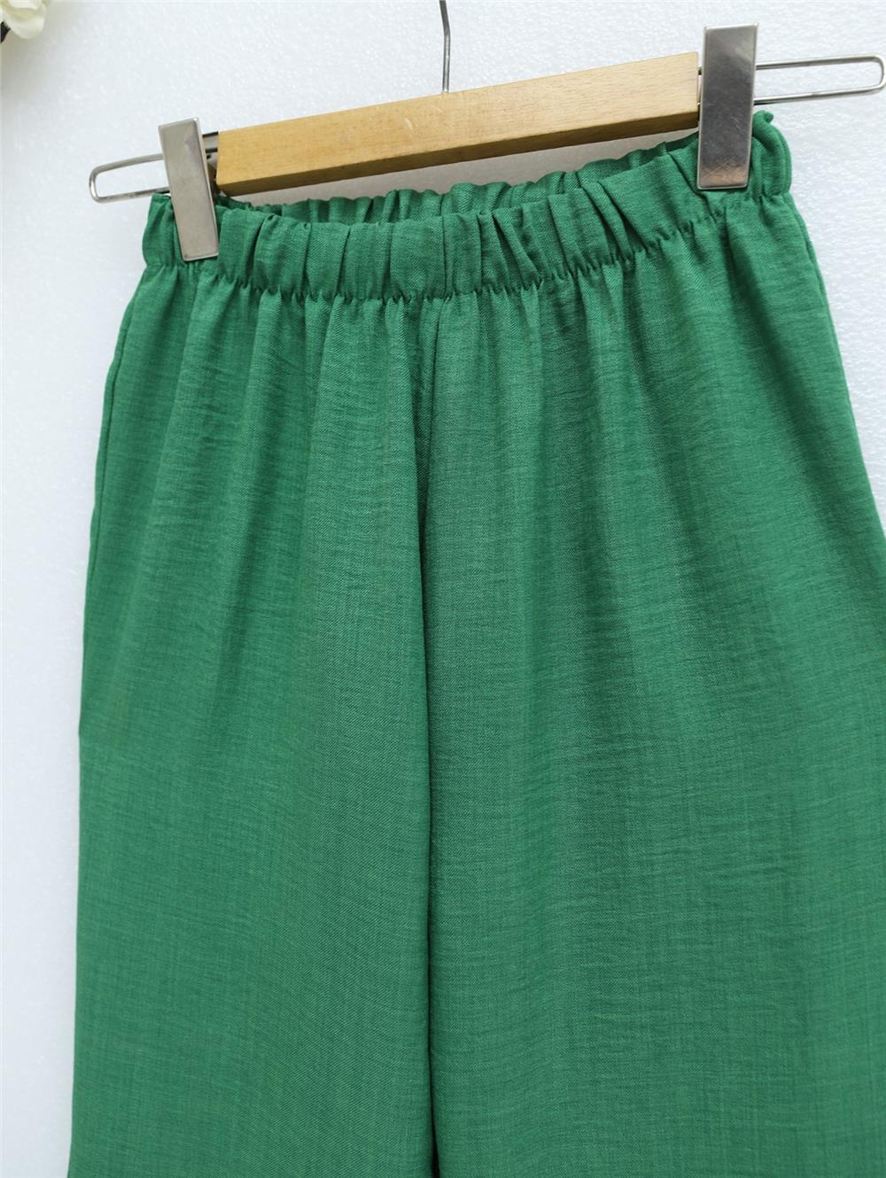Sofia Linen Trousers with Elastic Waist - Green-186-013-R35