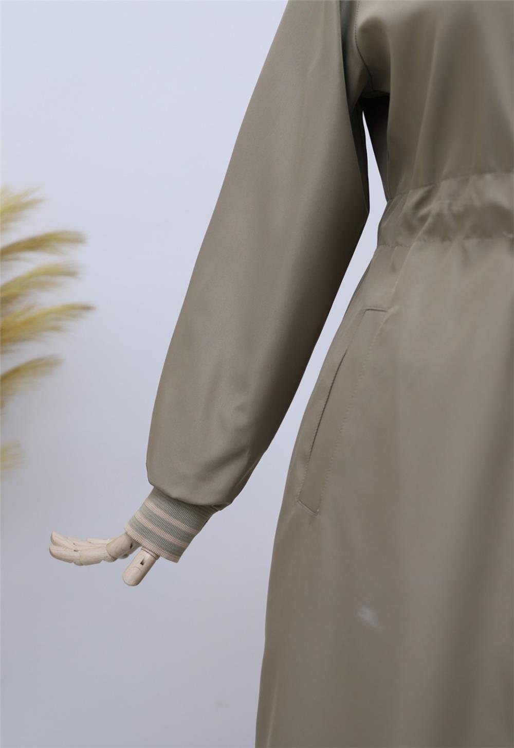 Tunnel Waist Lace-up Pocket Trench Coat -Light Mink-197-3805-R51