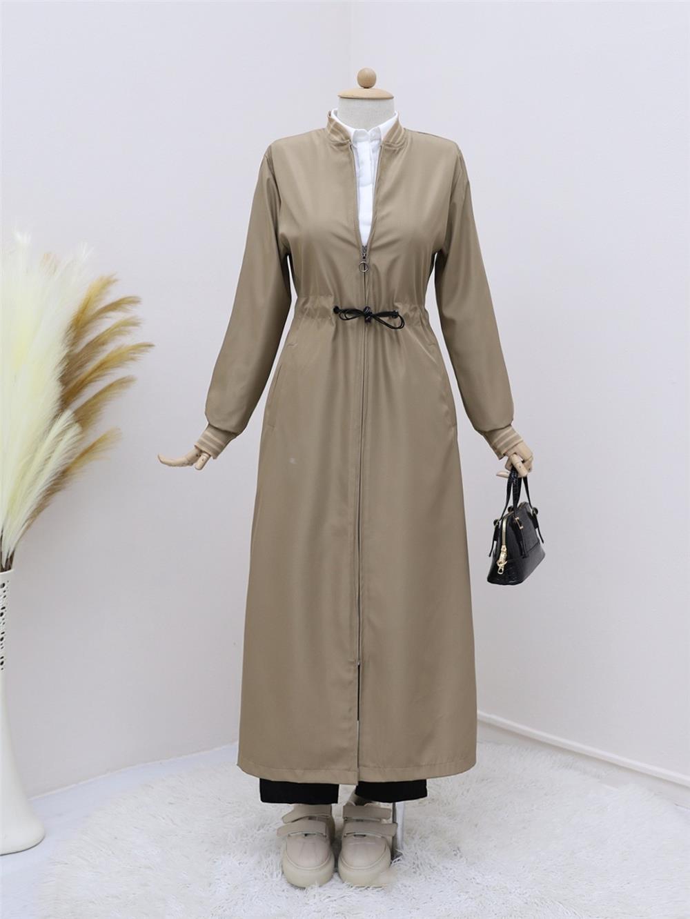 Tunnel Waist Lace-up Pocket Trench Coat -Light Mink-197-3805-R51