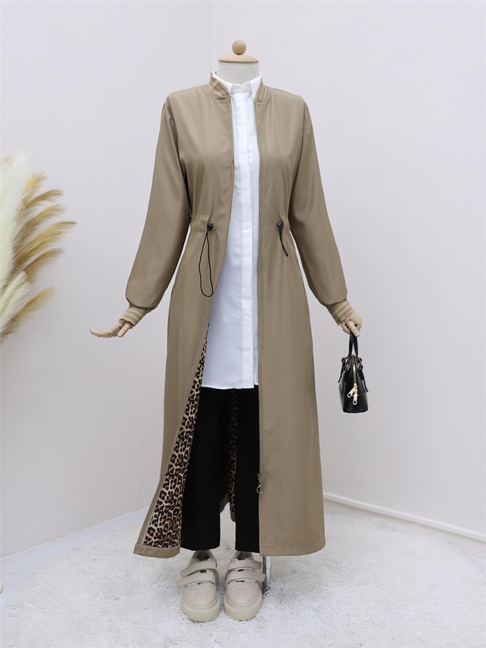 Tunnel Waist Lace-up Pocket Trench Coat -Light Mink-197-3805-R51