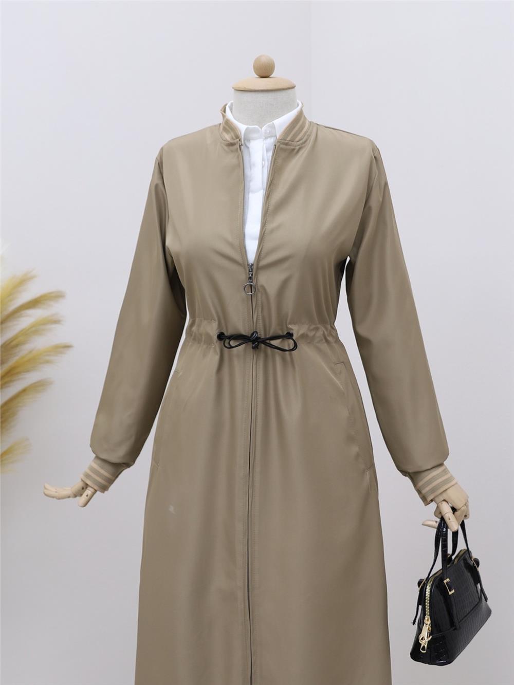 Tunnel Waist Lace-up Pocket Trench Coat -Light Mink-197-3805-R51