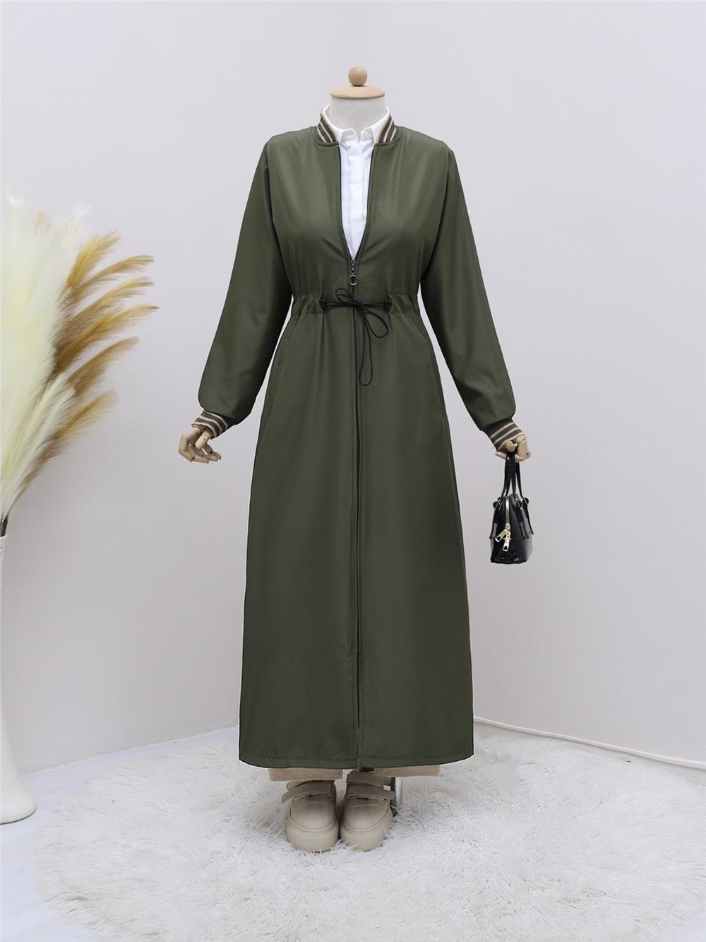 Tunnel Waist Lace-up Pocket Trench Coat -Khaki-197-3805-R05
