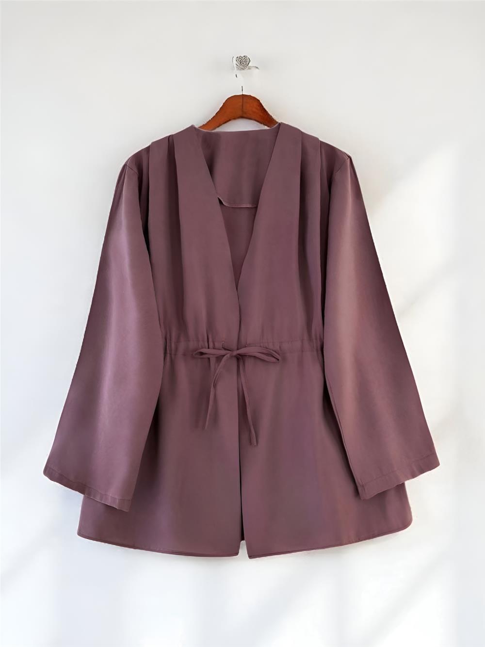 Beli Tünel Bağcıklı Modal Kimono  -Vişne-223-3060-R44