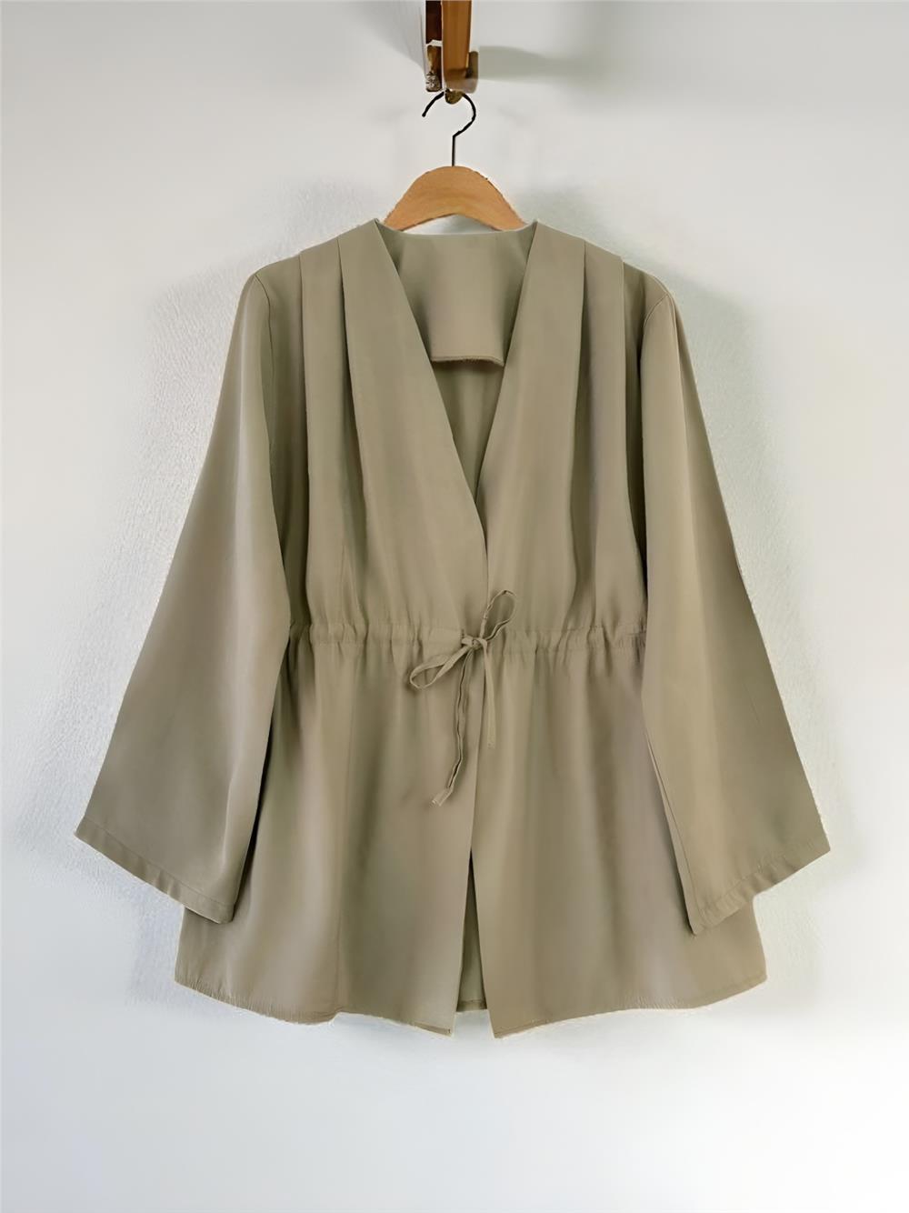 Beli Tünel Bağcıklı Modal Kimono  -Zeytin-223-3060-R59