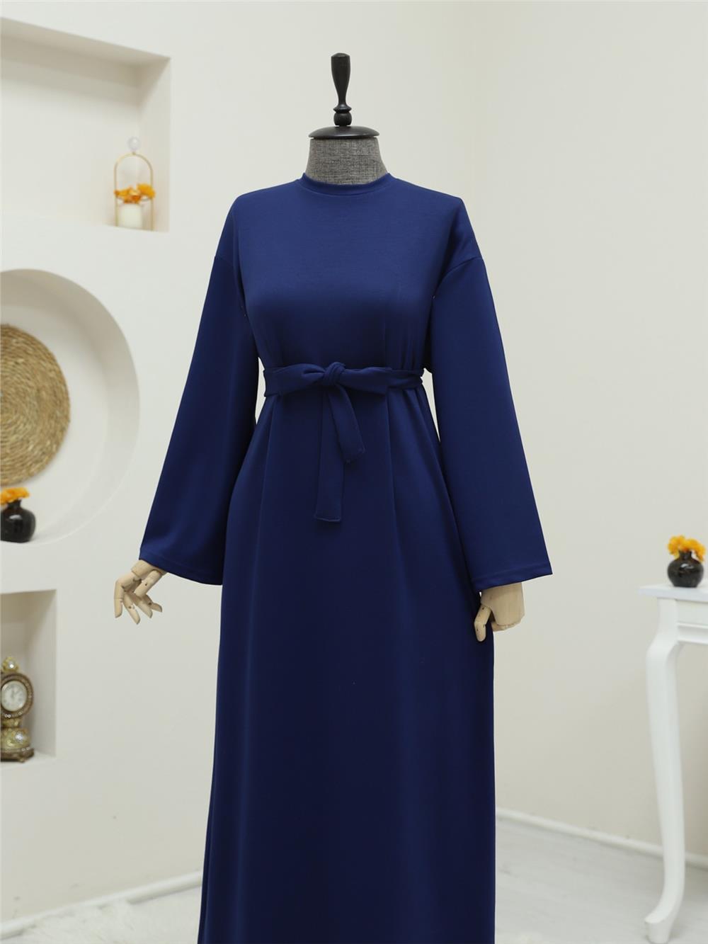 Bisiklet Yaka Beli Bağcıklı Elbise -Laci-253-12948-R03