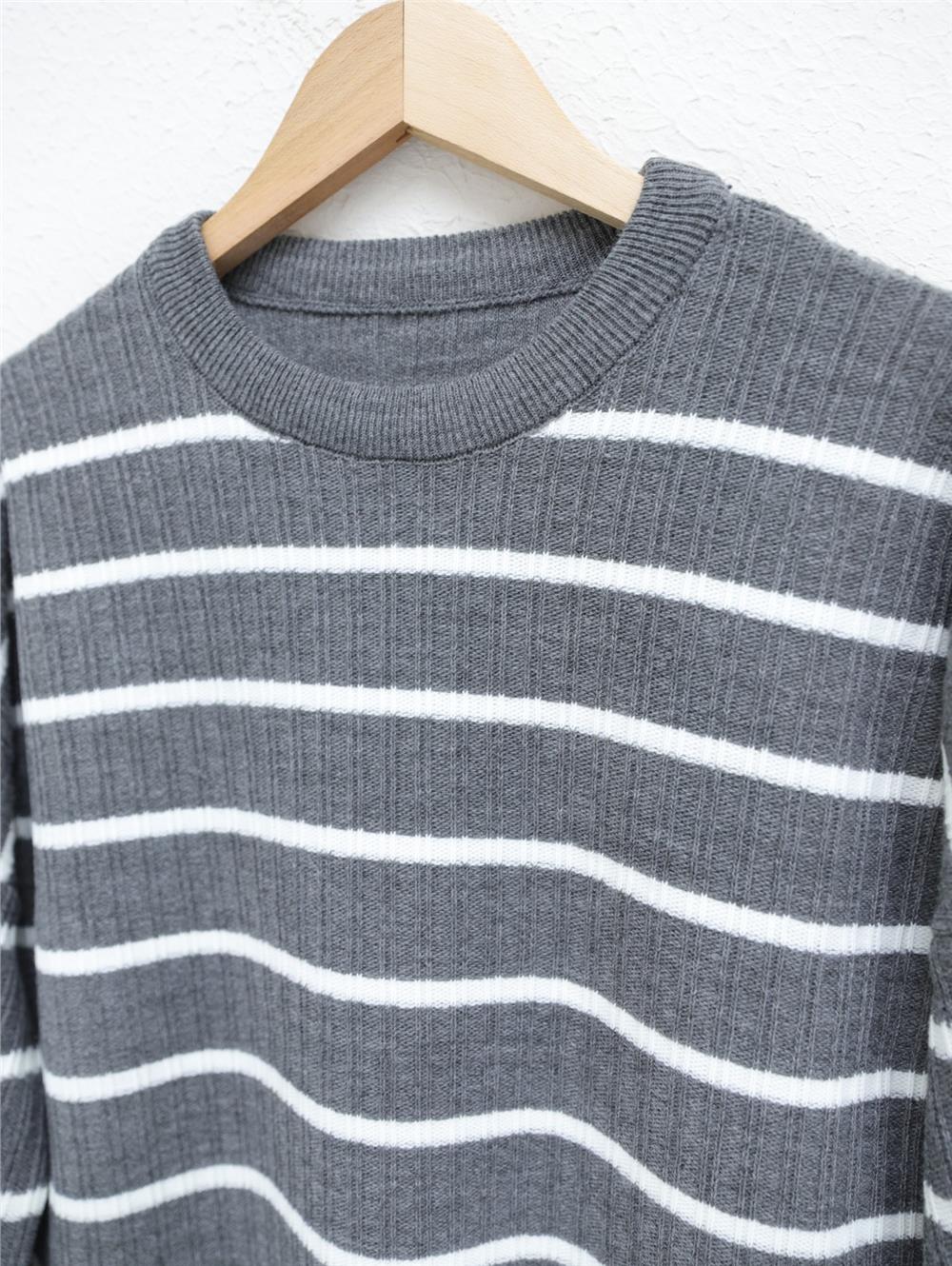 Crew Neck Ribbed Knitwear Tunic - Gray-109-1049-R11