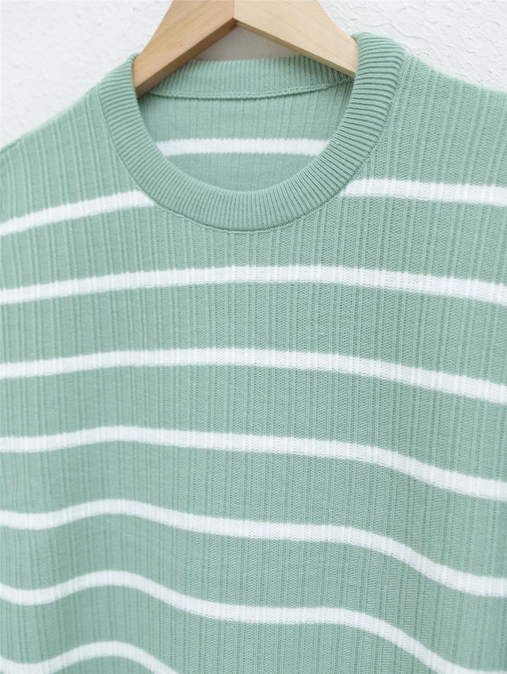 Crew Neck Ribbed Knitwear Tunic -Mint-109-1049-R24