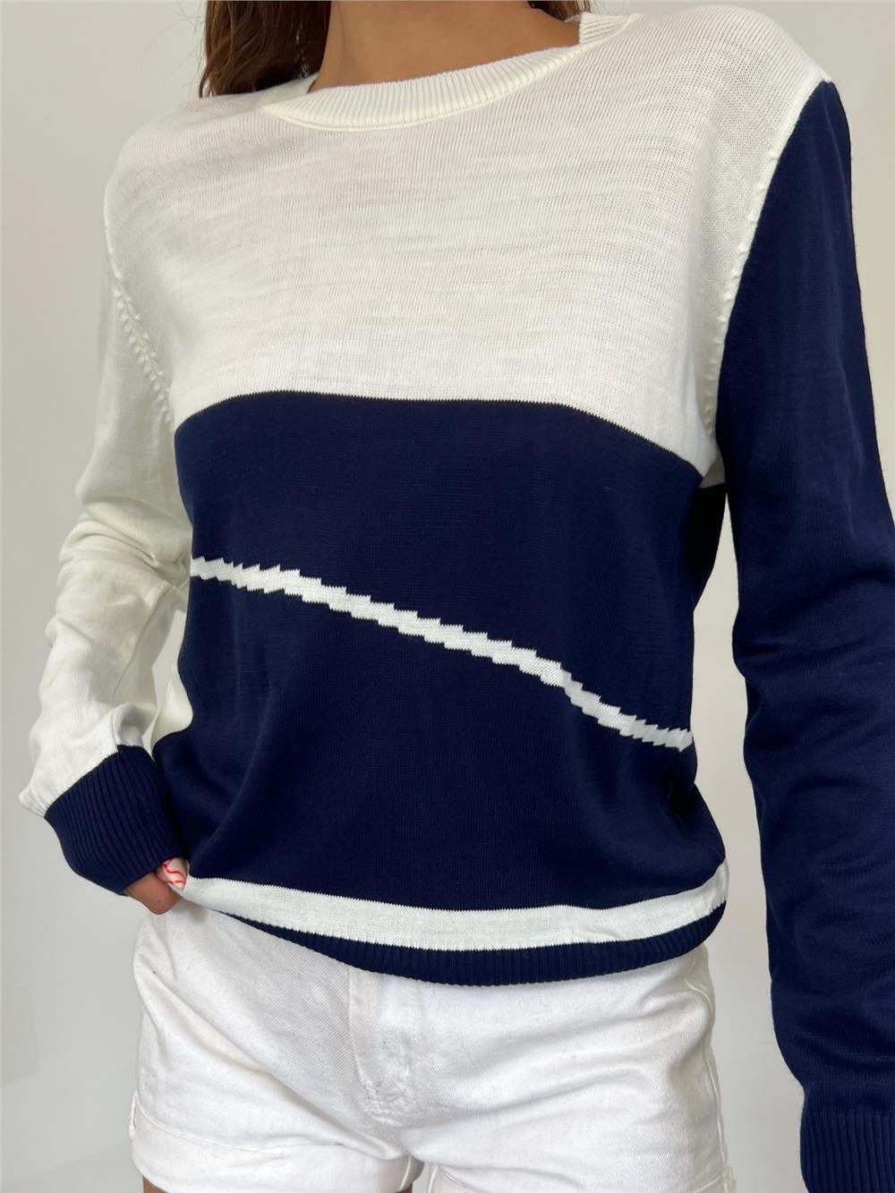 Crew Neck Fine Knitwear Sweater - Navy Blue-109-1022-R03