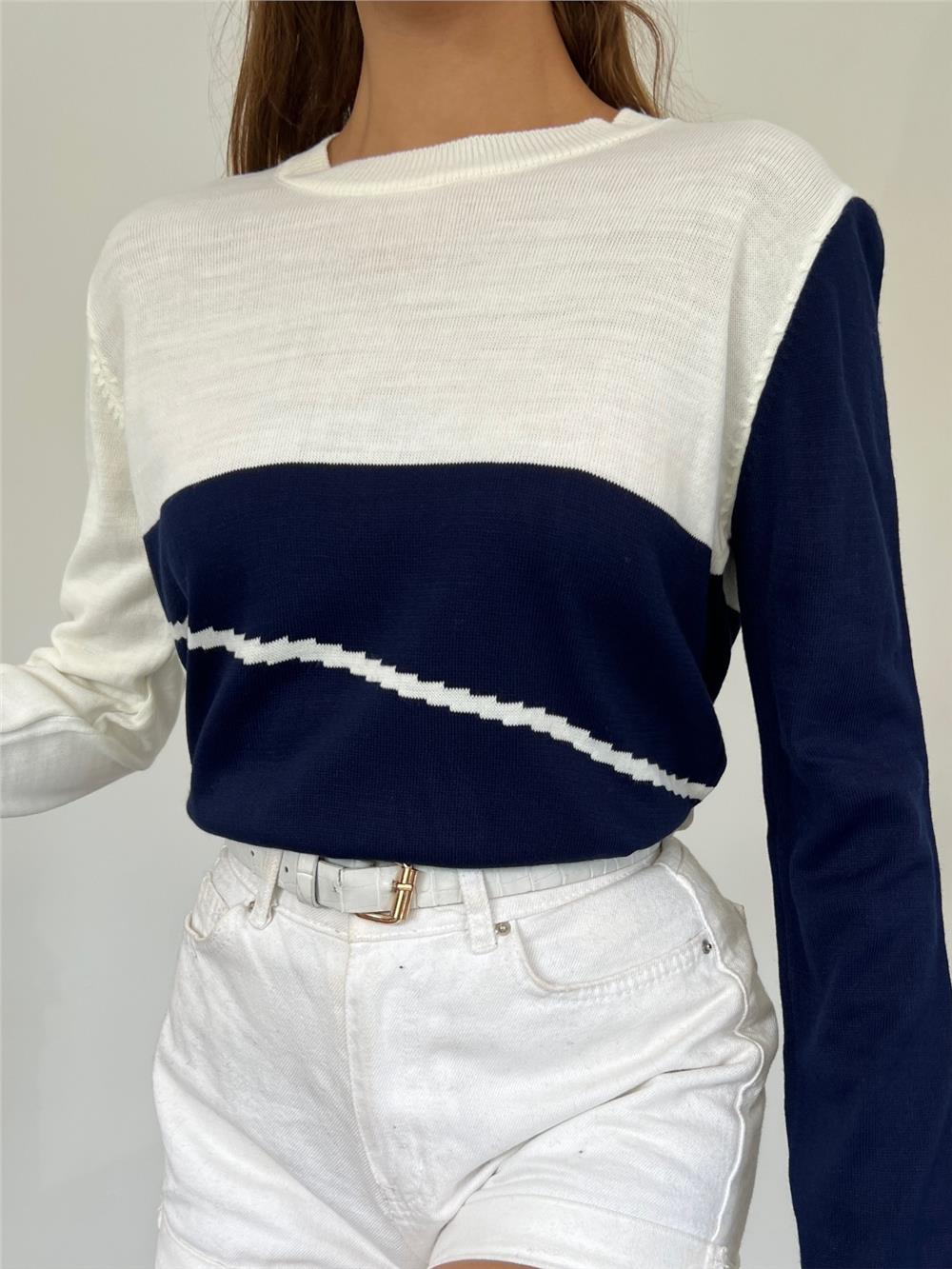 Crew Neck Fine Knitwear Sweater - Navy Blue-109-1022-R03