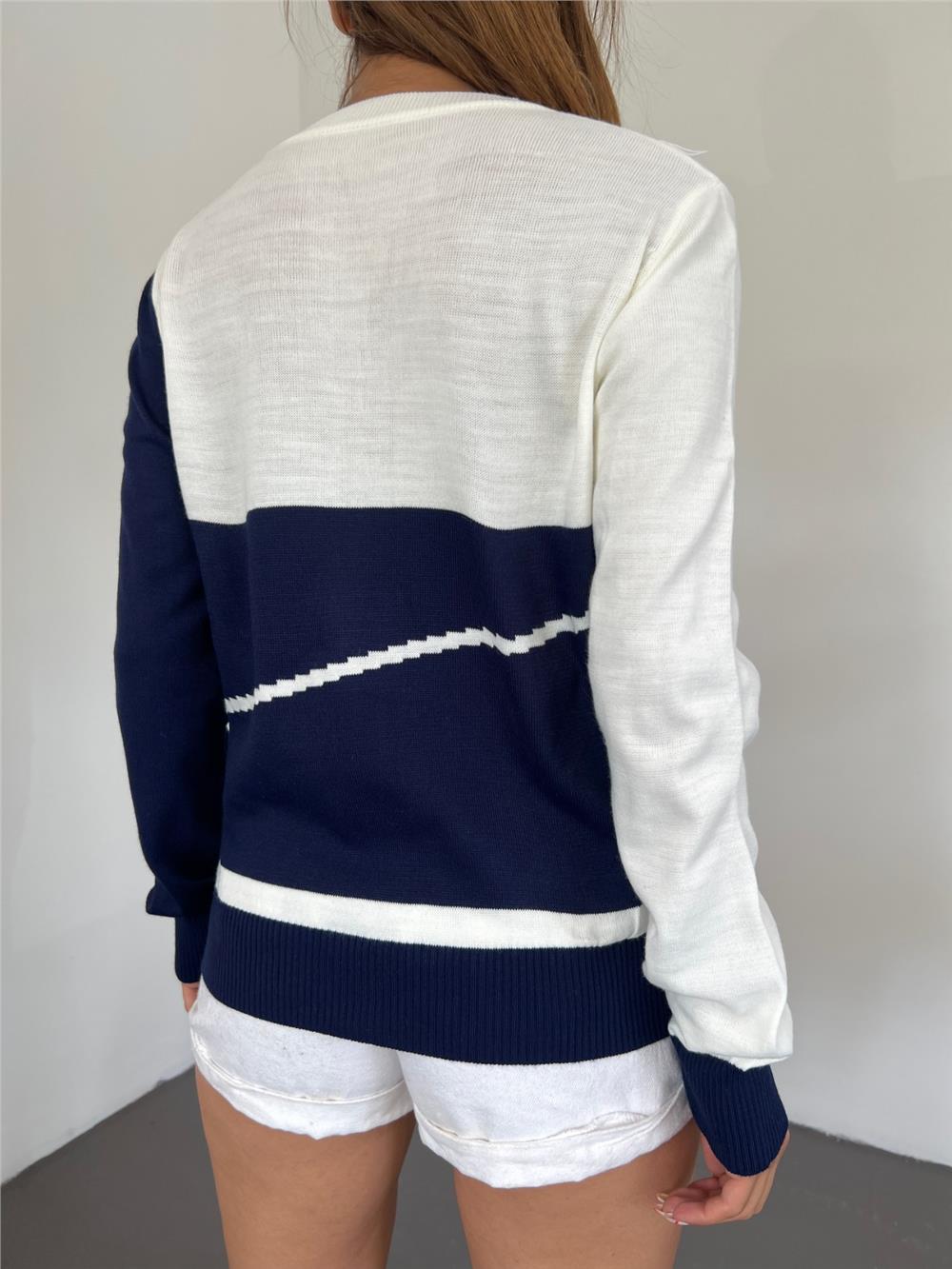 Crew Neck Fine Knitwear Sweater - Navy Blue-109-1022-R03