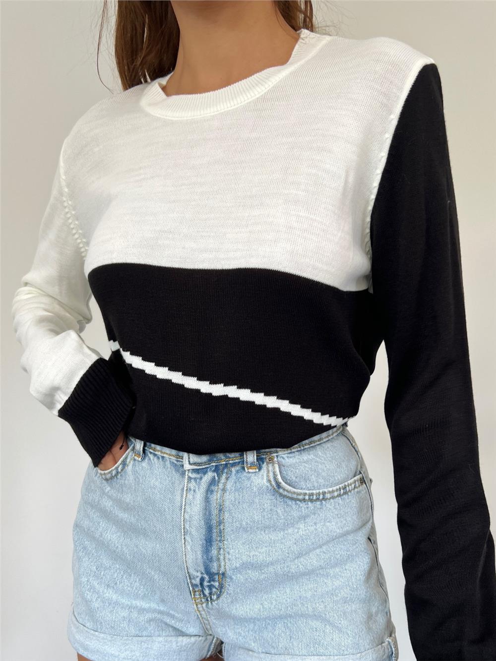 Crew Neck Fine Knitwear Sweater -Black-109-1022-R01
