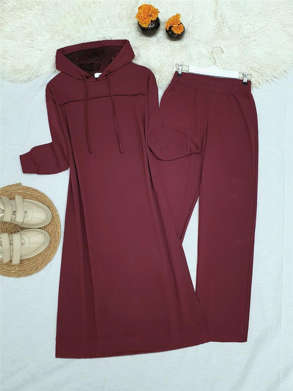 Piping Long Two Thread Combed Cotton Double Suit - Claret Red-332-3034-R04