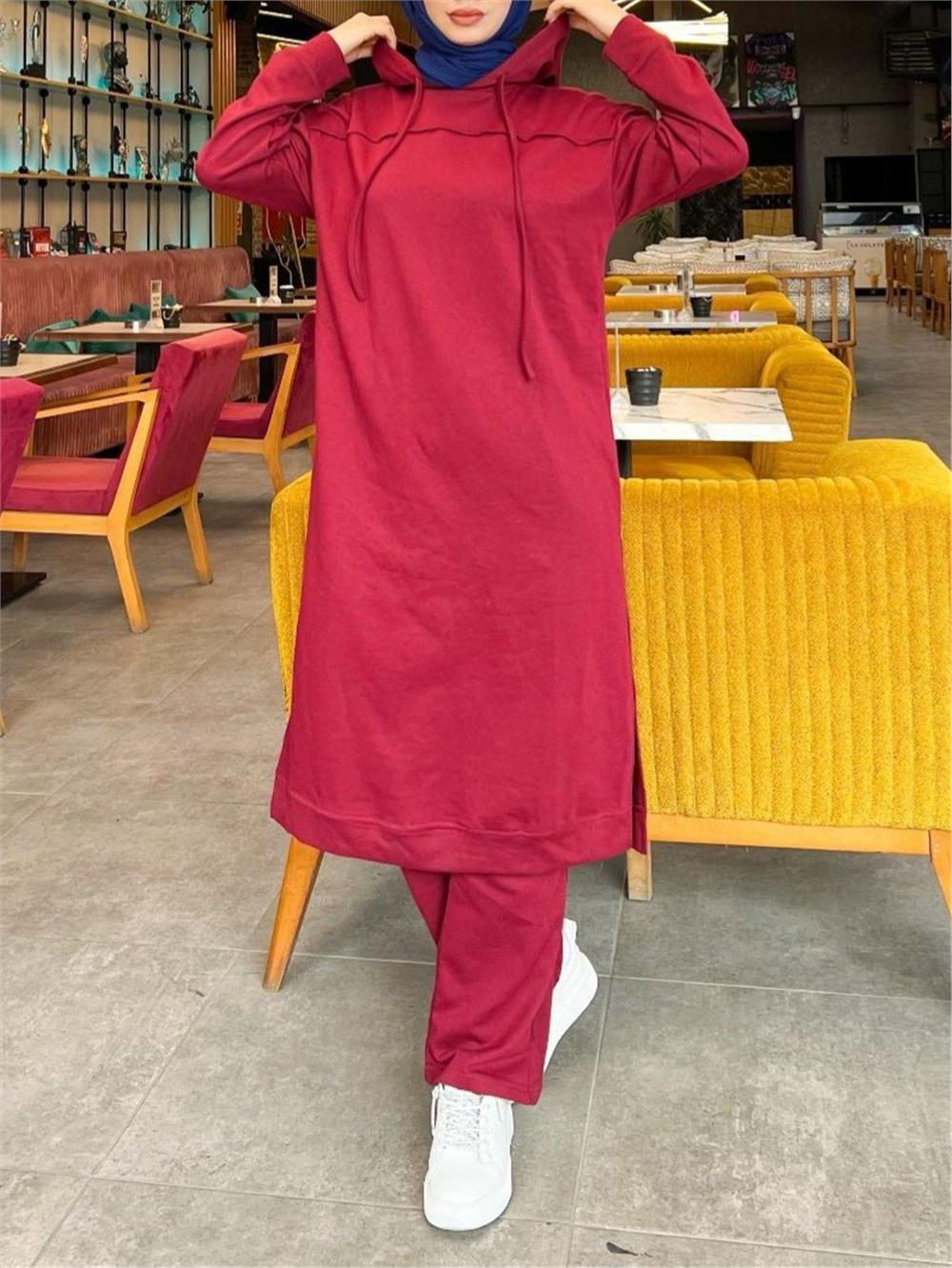 Piping Long Two Thread Combed Cotton Double Suit - Claret Red-332-3034-R04