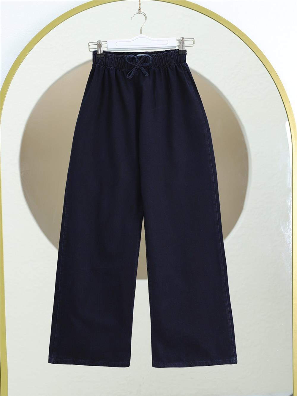 Wide Leg Jeans with Elastic Waist and Lacing Detail -K.Laci-136-10012-R62