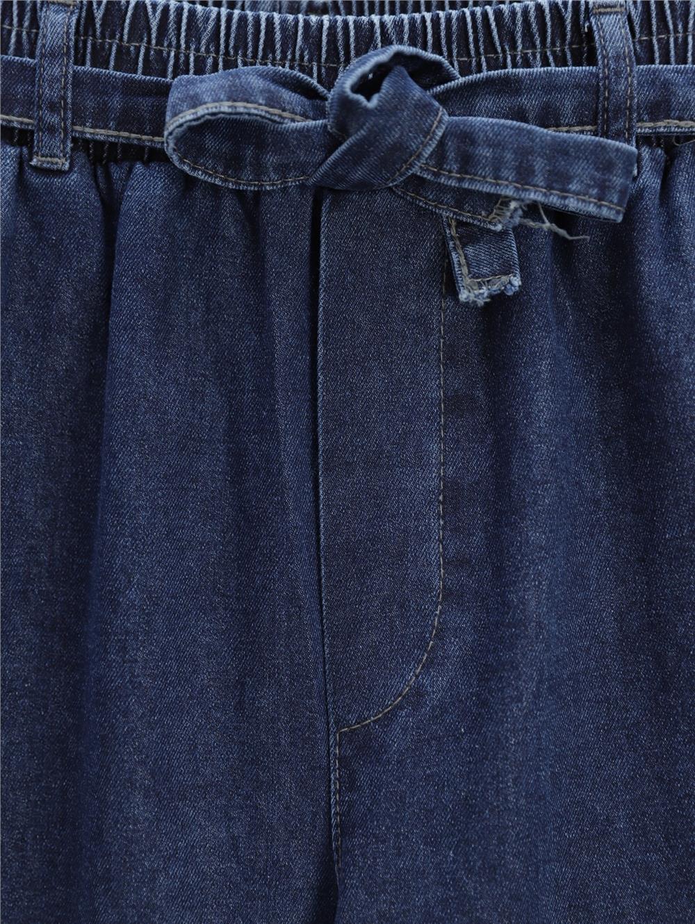 Wide Leg Elastic Waist Belted Jeans - Indigo-136-2407-R21