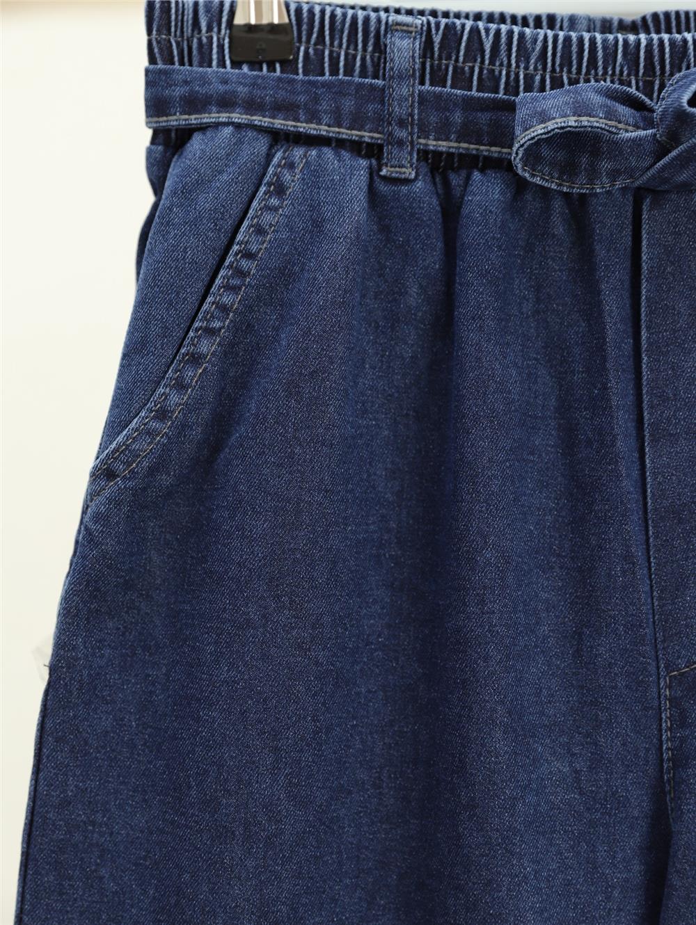Wide Leg Elastic Waist Belted Jeans - Indigo-136-2407-R21