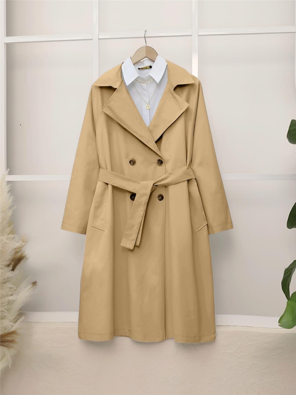 Bolero Detaylı Kemerli Araboy Trençkot -Vizon-346-3019-R23