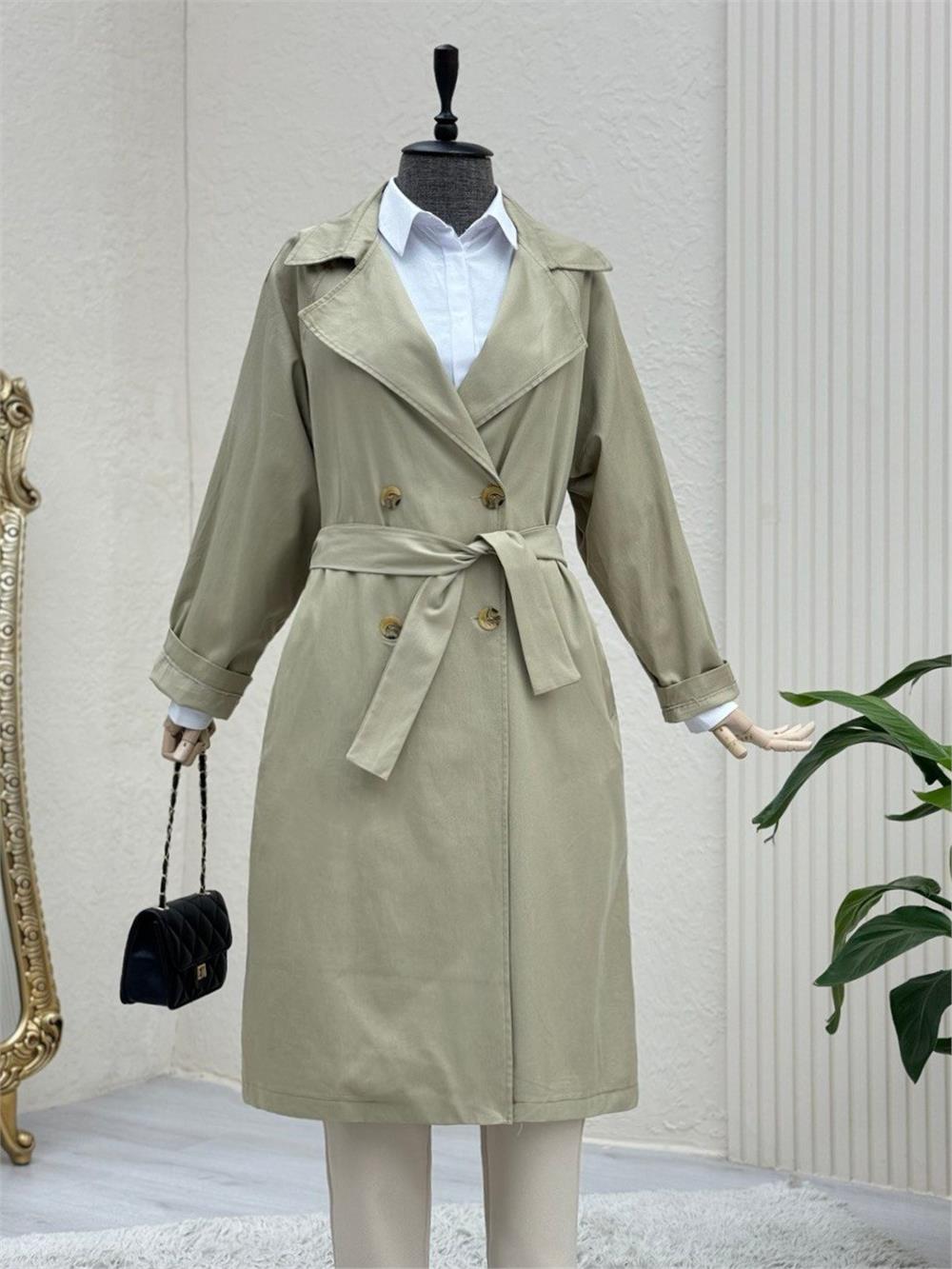 Bolero Detaylı Kemerli Araboy Trençkot -Taş-346-3019-R43