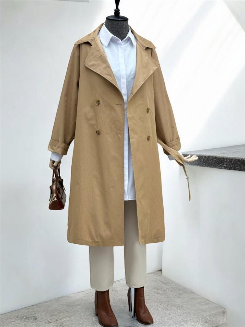 Bolero Detaylı Kemerli Araboy Trençkot -Vizon-346-3019-R23