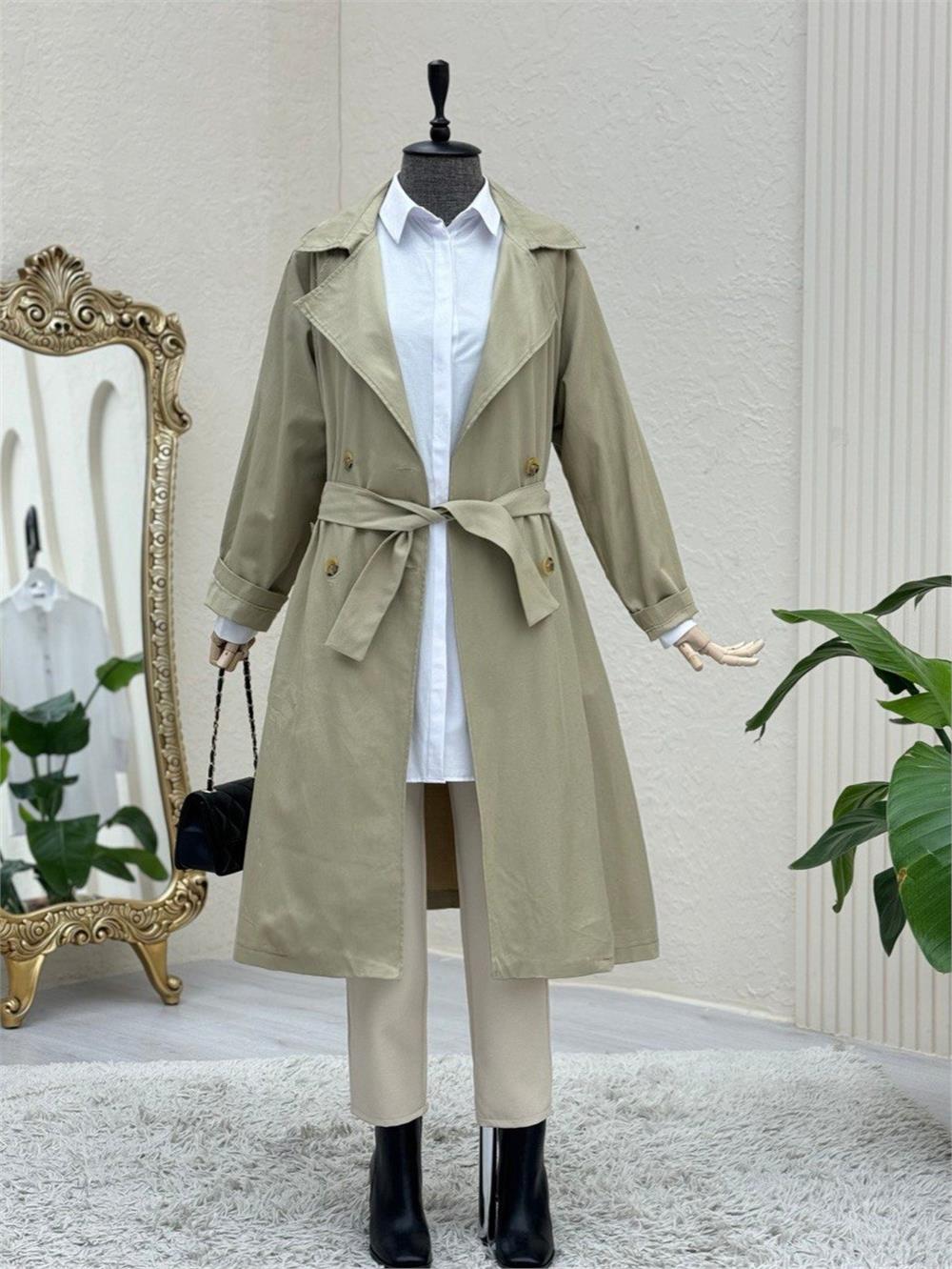 Bolero Detaylı Kemerli Araboy Trençkot -Taş-346-3019-R43