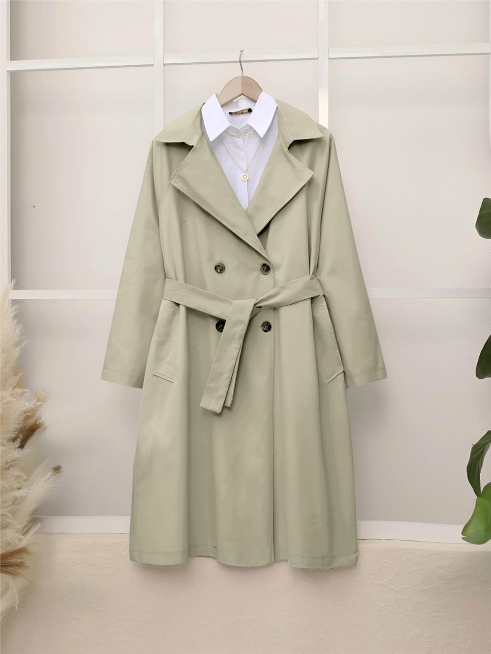 Bolero Detaylı Kemerli Araboy Trençkot -Taş-346-3019-R43