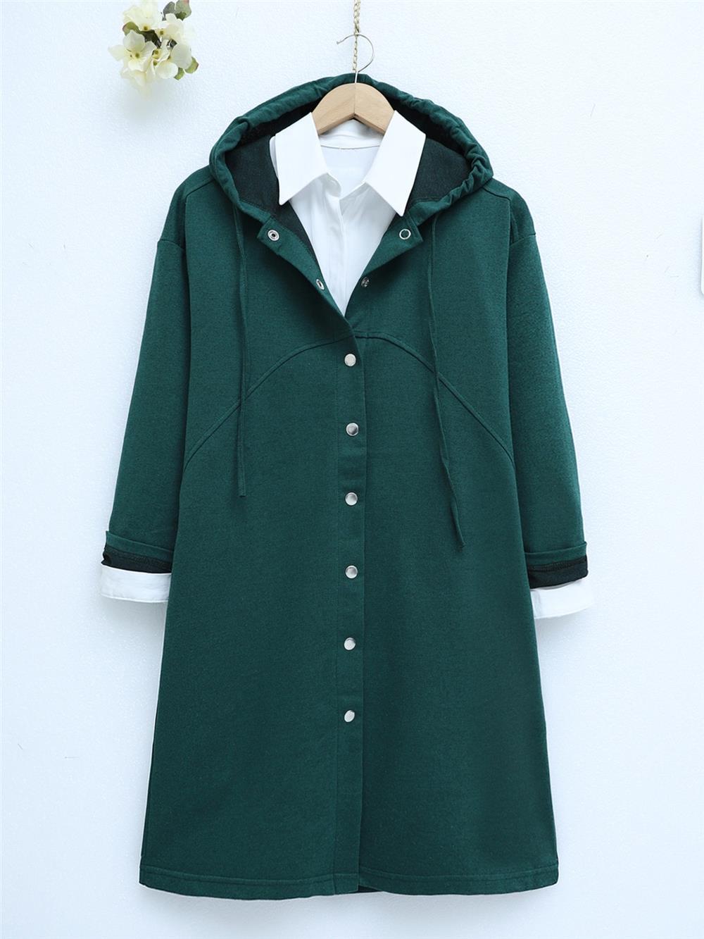 Hooded Double Suit with Snap Fasteners - Emerald-332-3078-R17