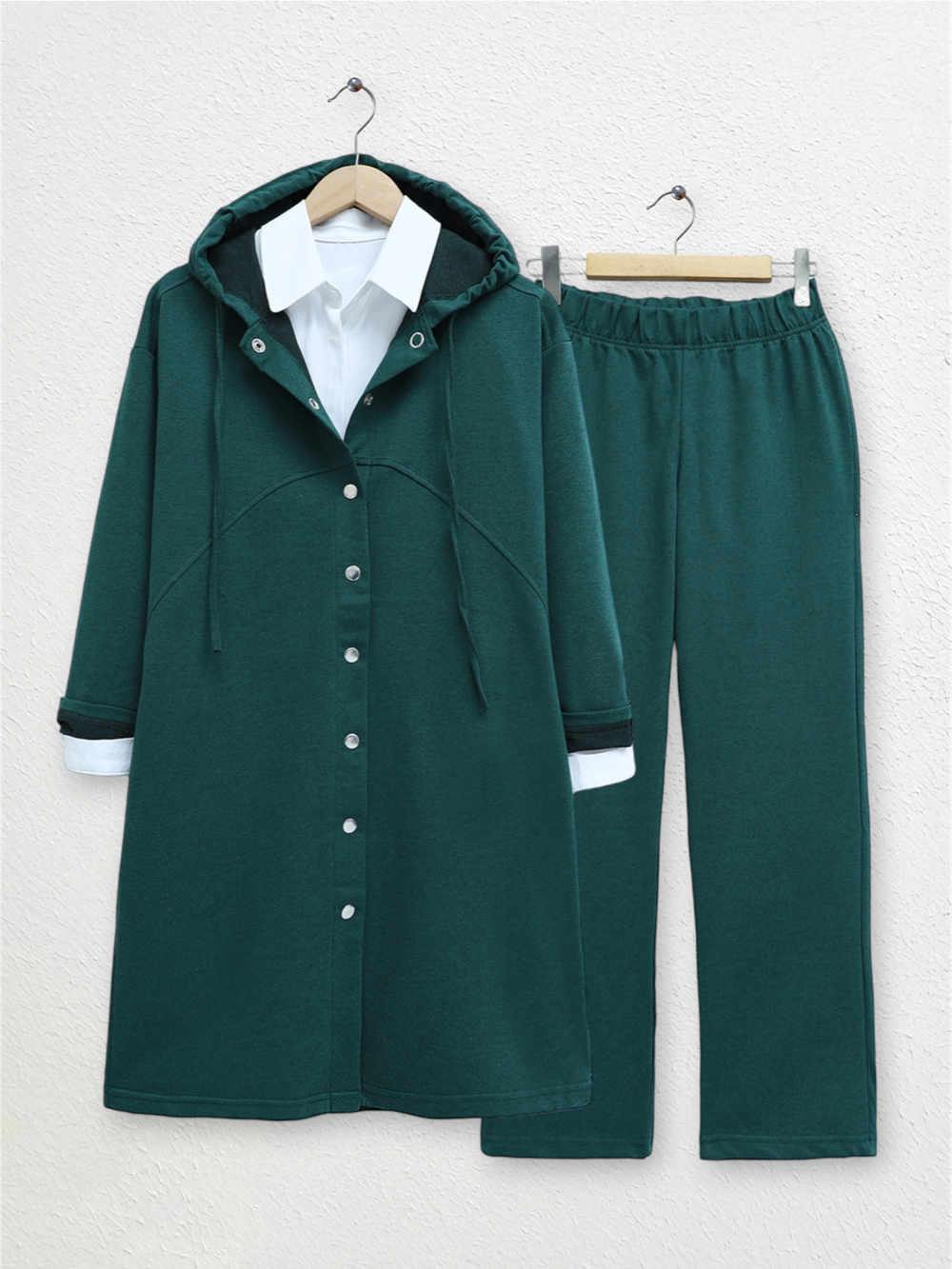 Hooded Double Suit with Snap Fasteners - Emerald-332-3078-R17
