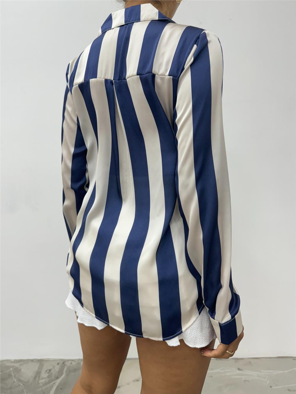 Buttoned Long Back Satin Shirt - Navy Blue-138-20163-R03