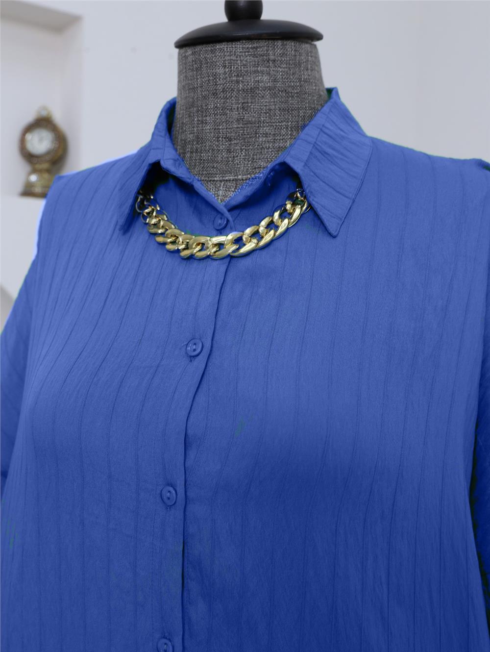 Buttoned Patterned Shirt - Indigo-238-2490-R21