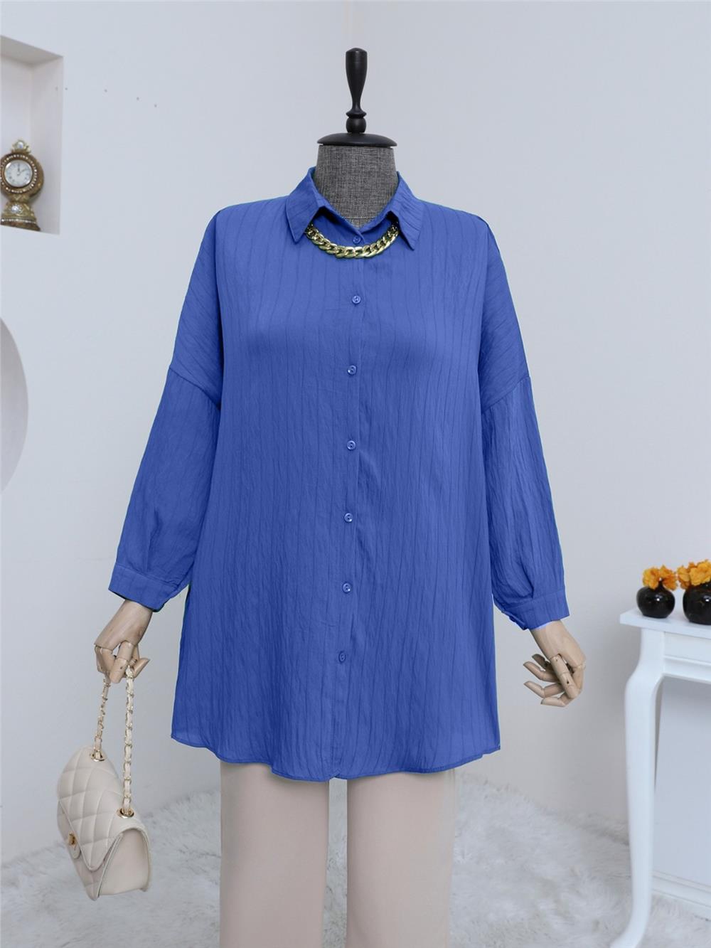 Buttoned Patterned Shirt - Indigo-238-2490-R21