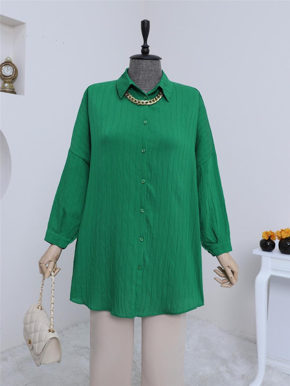 Buttoned Patterned Shirt -Green-238-2490-R35