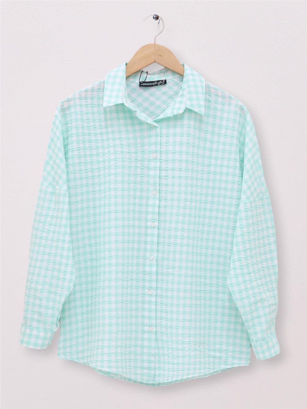 Button-Down Seeer Shirt -Sea Green-138-20145-R36