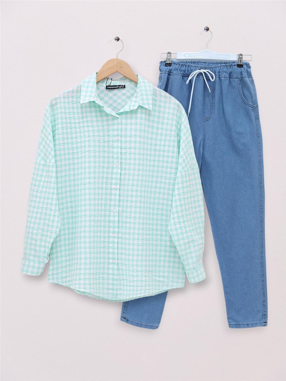 Button-Down Seeer Shirt -Sea Green-138-20145-R36