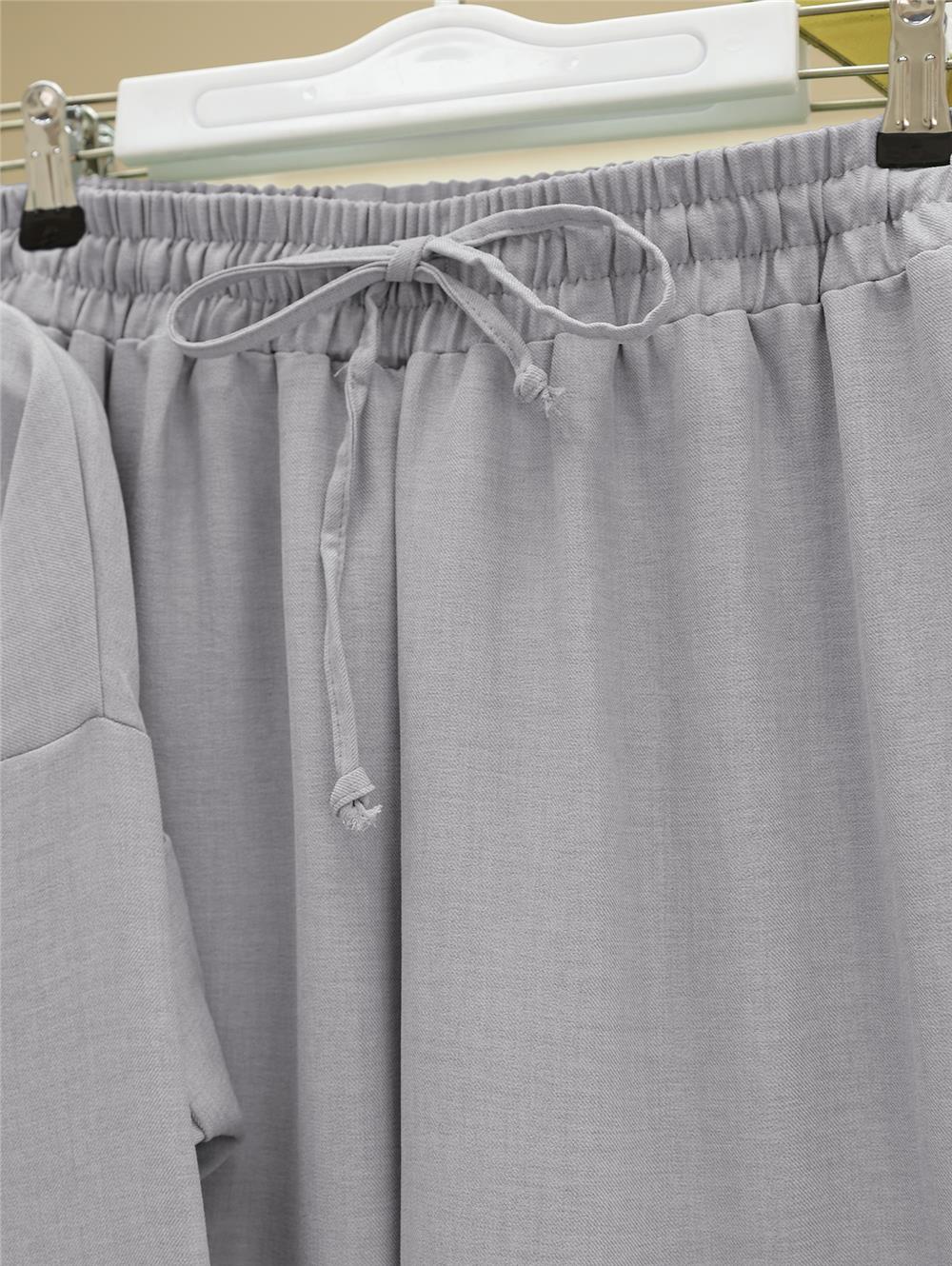 Boydan Düğmeli Pantolon Gömlek Keten Takım -Gri-138-6622-R11