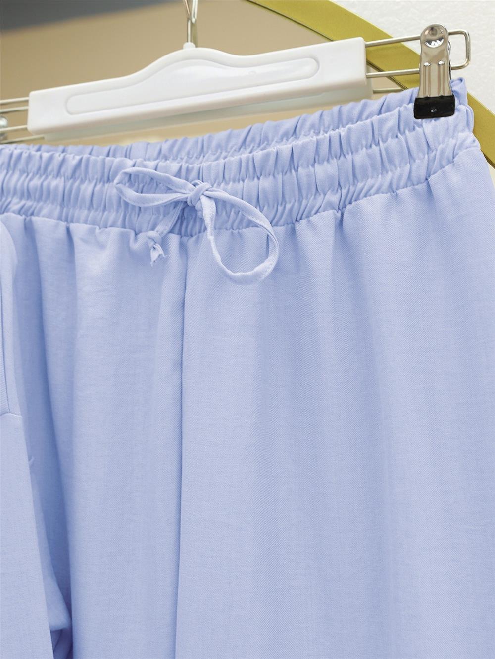 Boydan Düğmeli Pantolon Gömlek Keten Takım -Bebe Mavi-138-6622-R32
